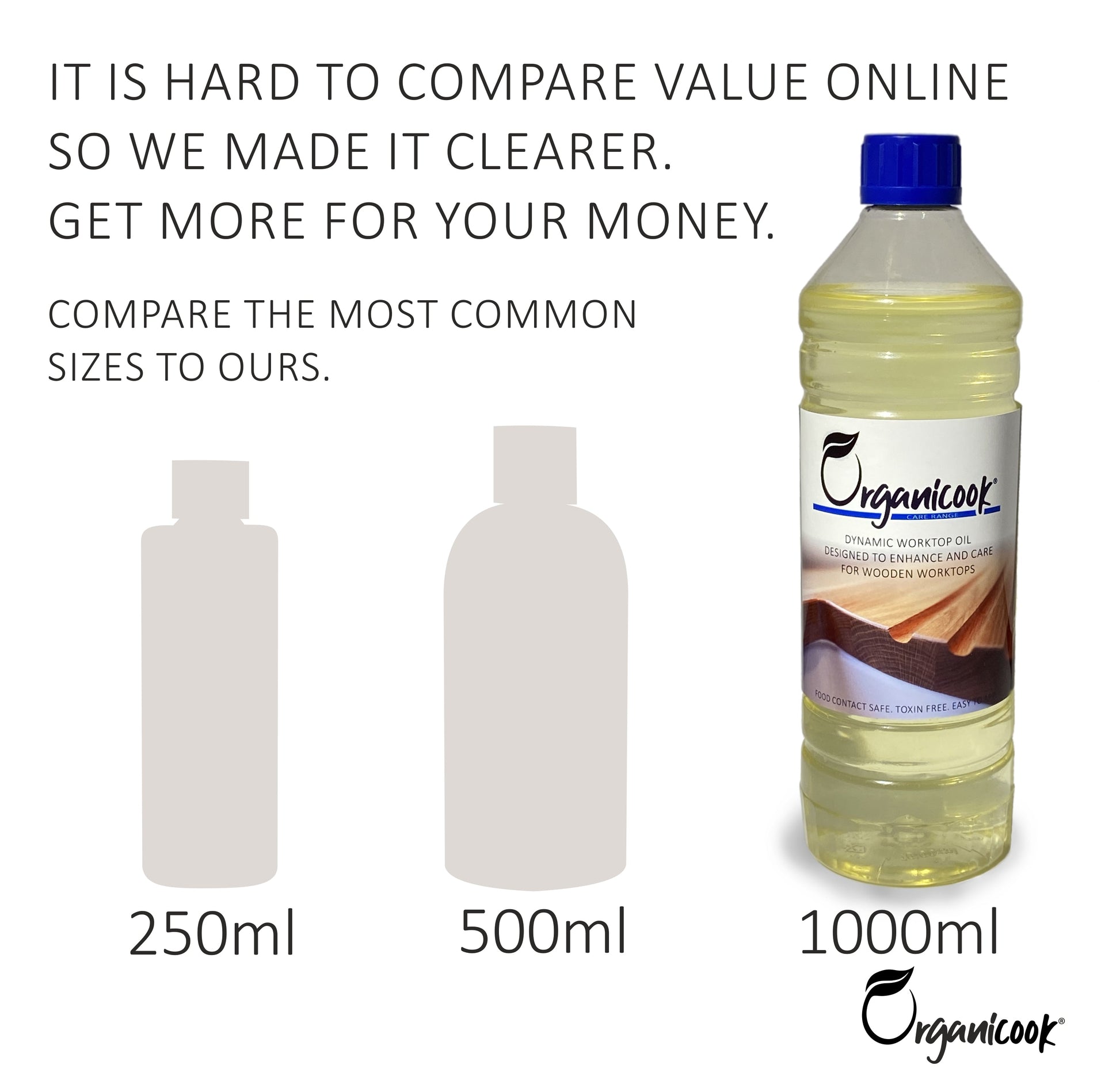 Oak Worktop Oil - Food Safe Wood Treatment for Kitchen Surfaces - Easy to Apply, Enhances Natural Beauty - Made in UK Organicook