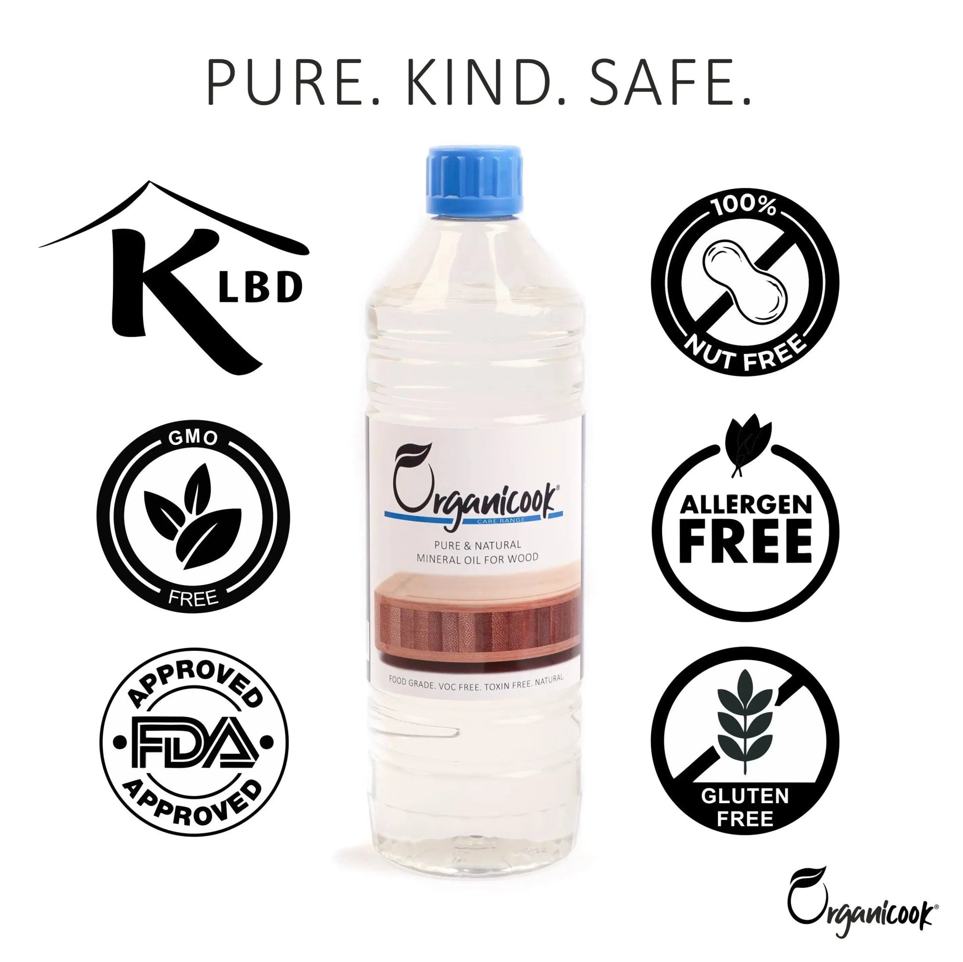 Organicook Food Safe Mineral Oil, Chopping Board & Cutting Board Oil - 250ml, Food Grade, Nut-Free - Apply, Soak, Remove, Done! - Organicook