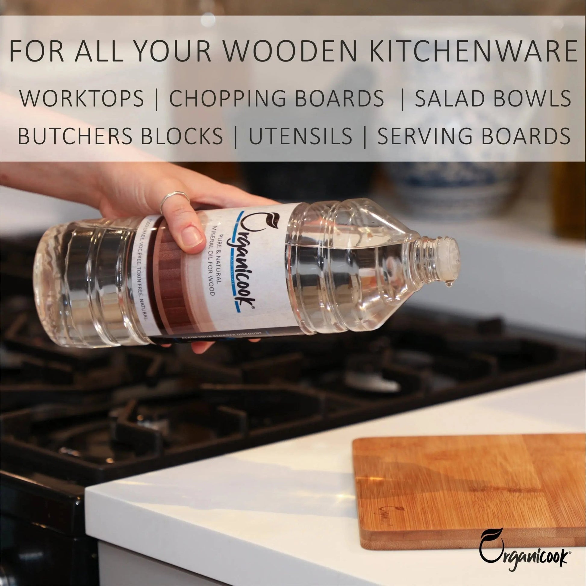 Organicook Food Safe Mineral Oil, Chopping Board & Cutting Board Oil - 250ml, Food Grade, Nut-Free - Apply, Soak, Remove, Done! - Organicook