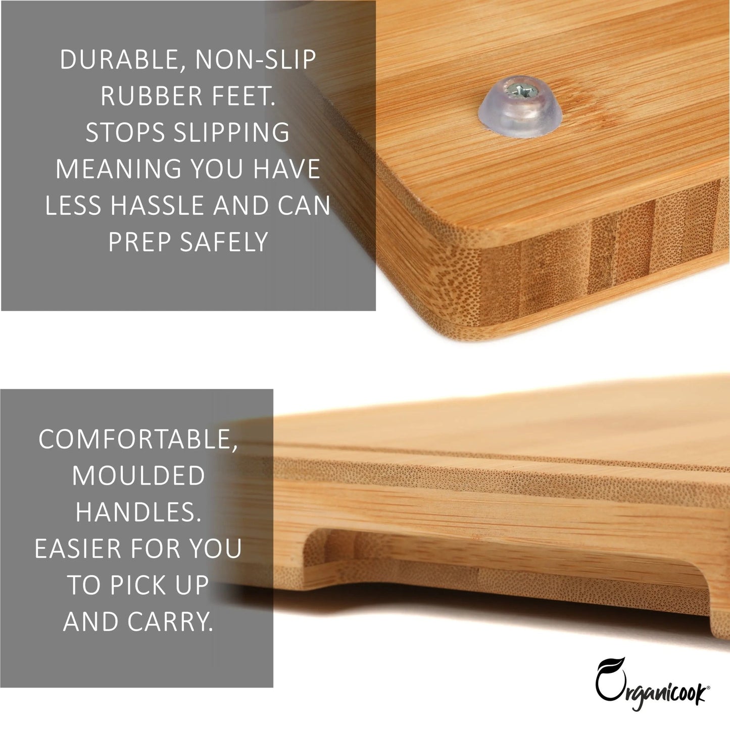 Organicook Luxury Large Wooden Chopping Board - Non - Slip Feet, Bamboo Chopping Board, Wood Cutting Board, Butchers Block, Easy Clean, Thick 40x30x3cm, Fair Trade - Organicook