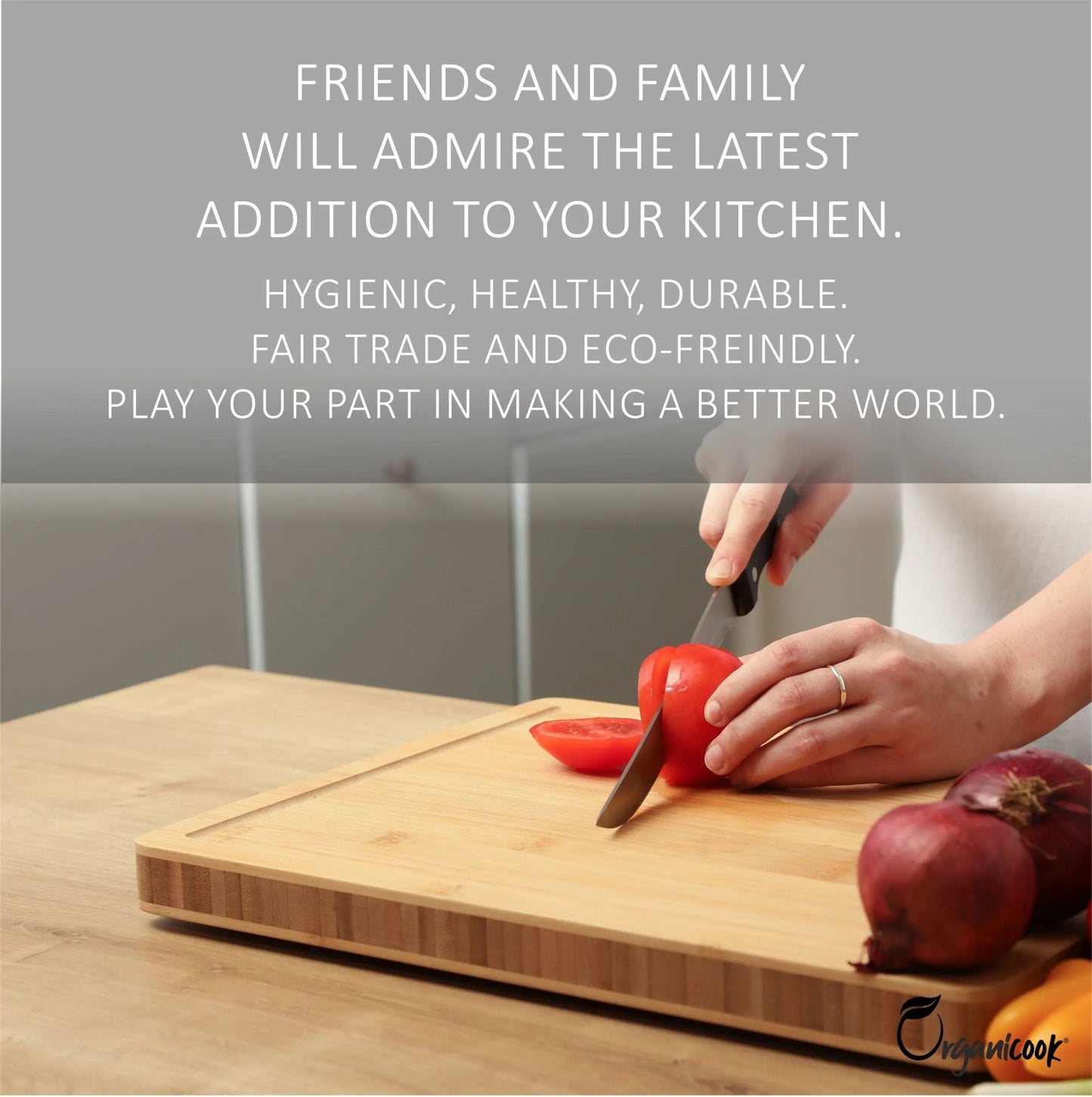 Organicook Luxury Large Wooden Chopping Board - Non - Slip Feet, Bamboo Chopping Board, Wood Cutting Board, Butchers Block, Easy Clean, Thick 40x30x3cm, Fair Trade - Organicook