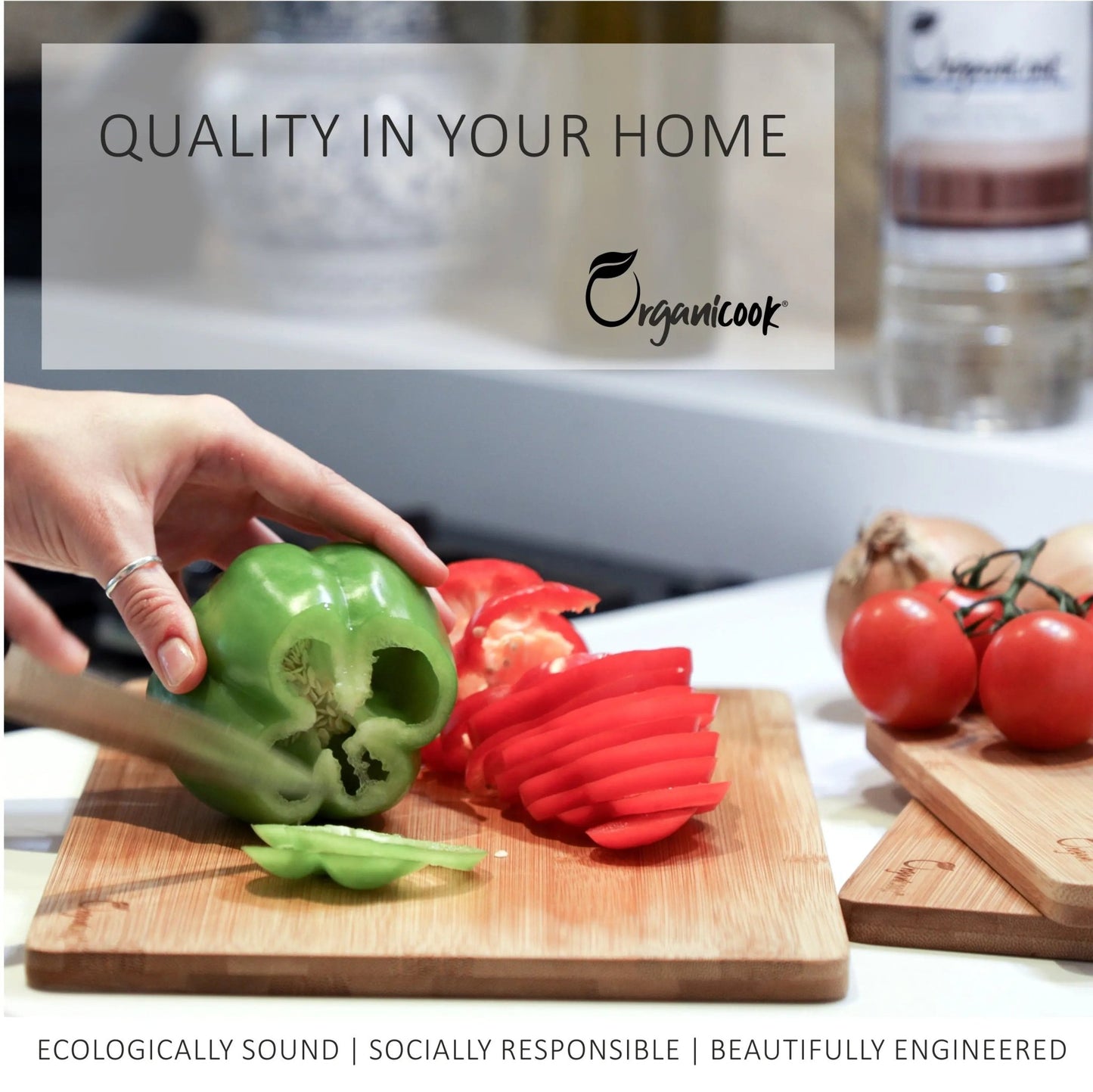 Organicook Wood Chopping Board Set - 3 x Wooden Chopping Boards, Serving Platter/Serving Boards - Bamboo - Light Weight Chopping Boards for Kitchens, Beautifully Handmade Cutting Boards - Easy Clean - Organicook