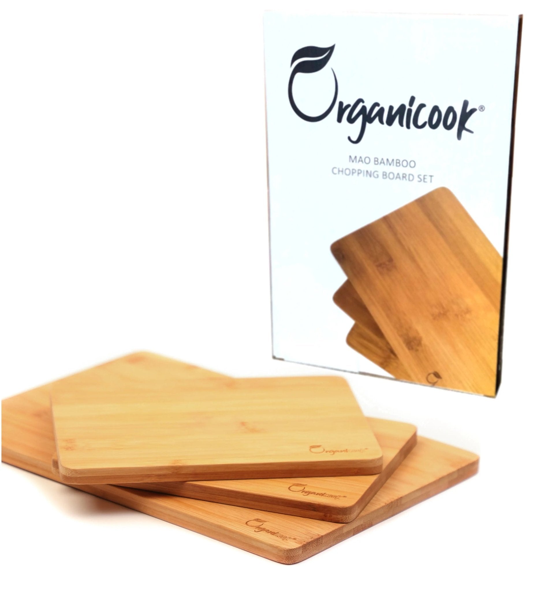 Organicook Wood Chopping Board Set - 3 x Wooden Chopping Boards, Serving Platter/Serving Boards - Bamboo - Light Weight Chopping Boards for Kitchens, Beautifully Handmade Cutting Boards - Easy Clean - Organicook